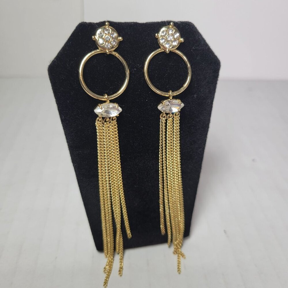 Stella & Dot Gracie Chandelier Earrings Gold Rhinestone Tassel Drop Earrings